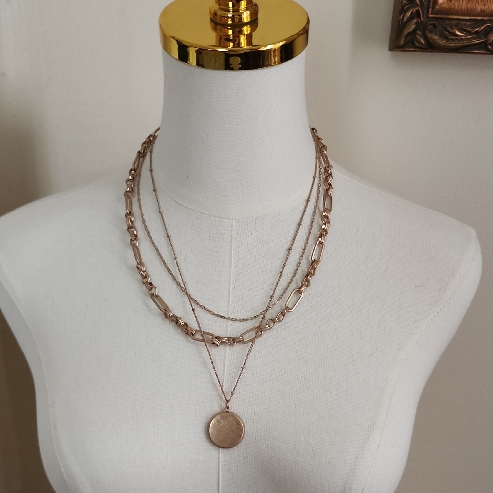 Gold-Tone Layered Necklace With Pendant Adjustable